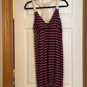 Pink and blue striped knit dress